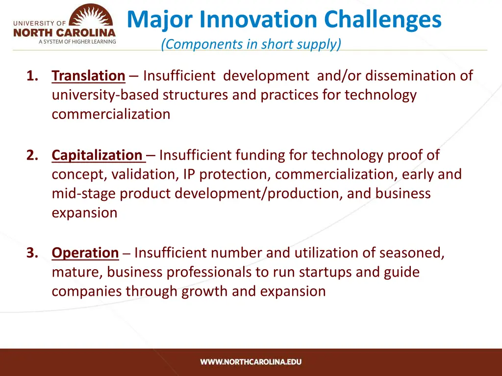 major innovation challenges components in short