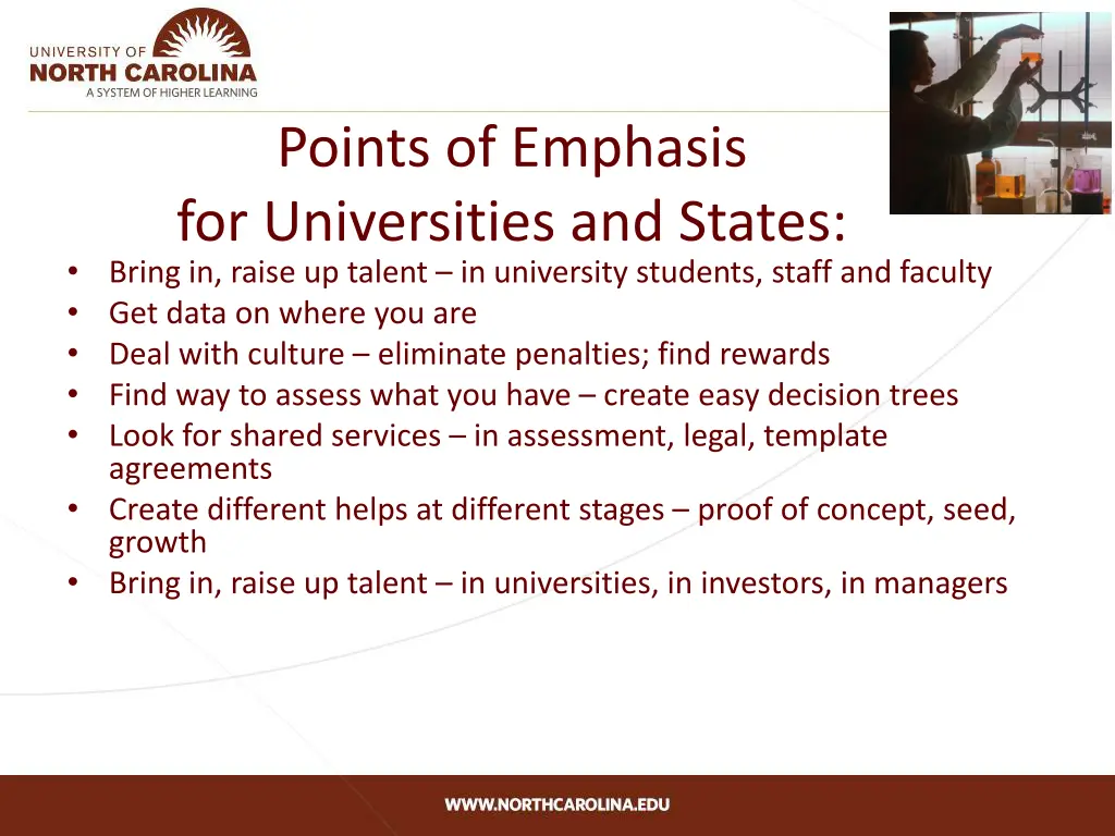 points of emphasis for universities and states