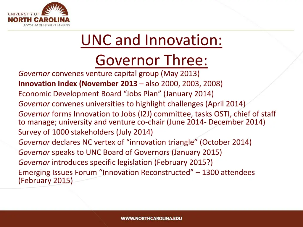 unc and innovation governor three governor