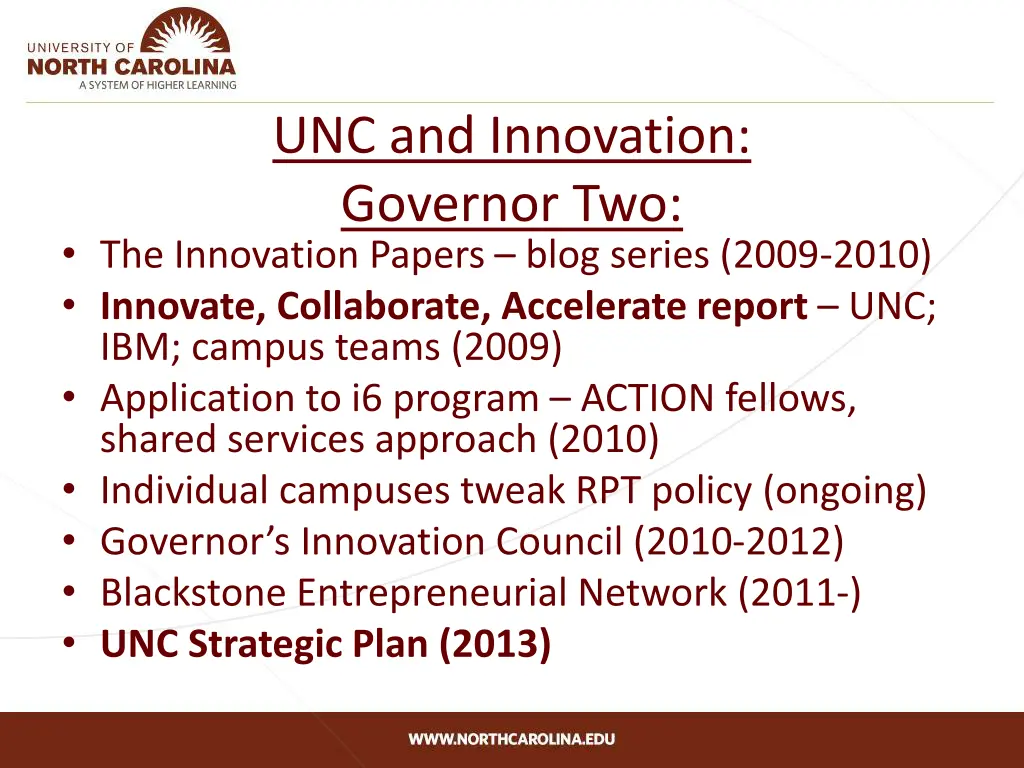 unc and innovation governor two the innovation