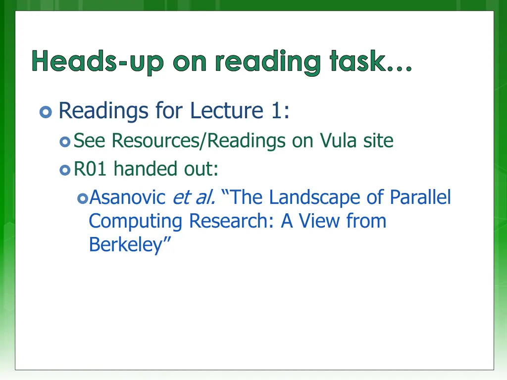 heads up on reading task