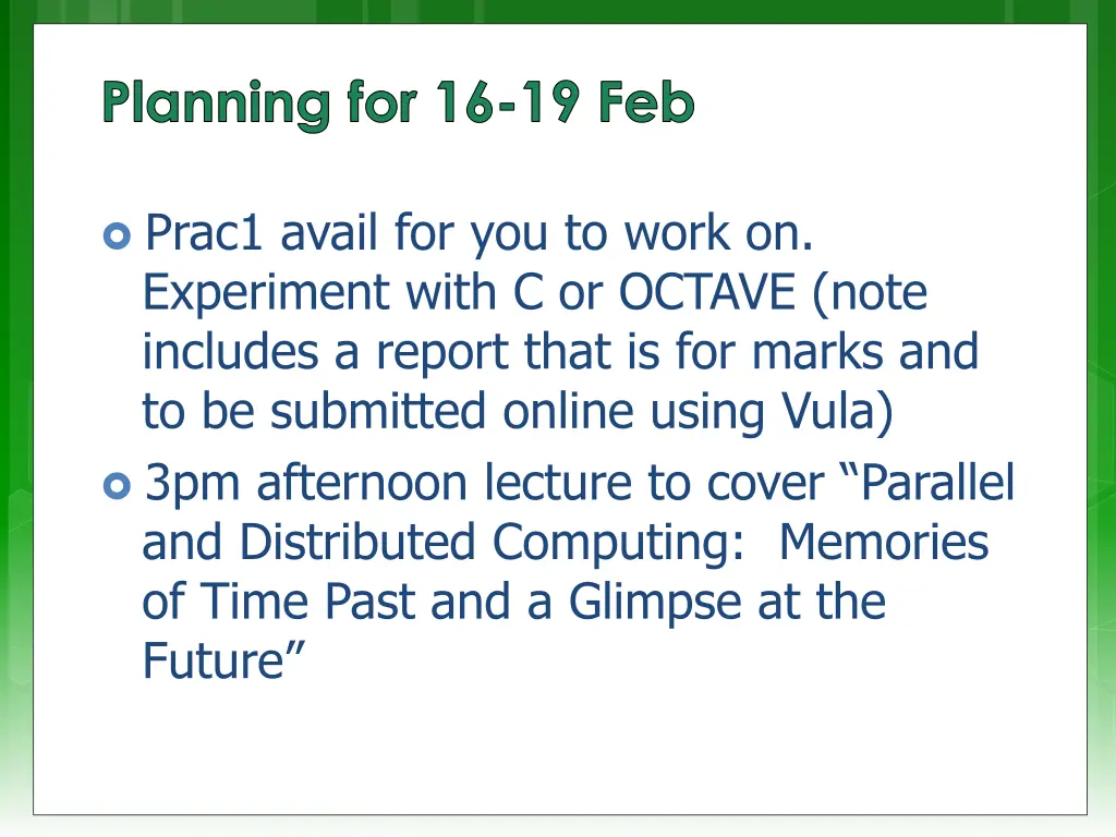 planning for 16 19 feb