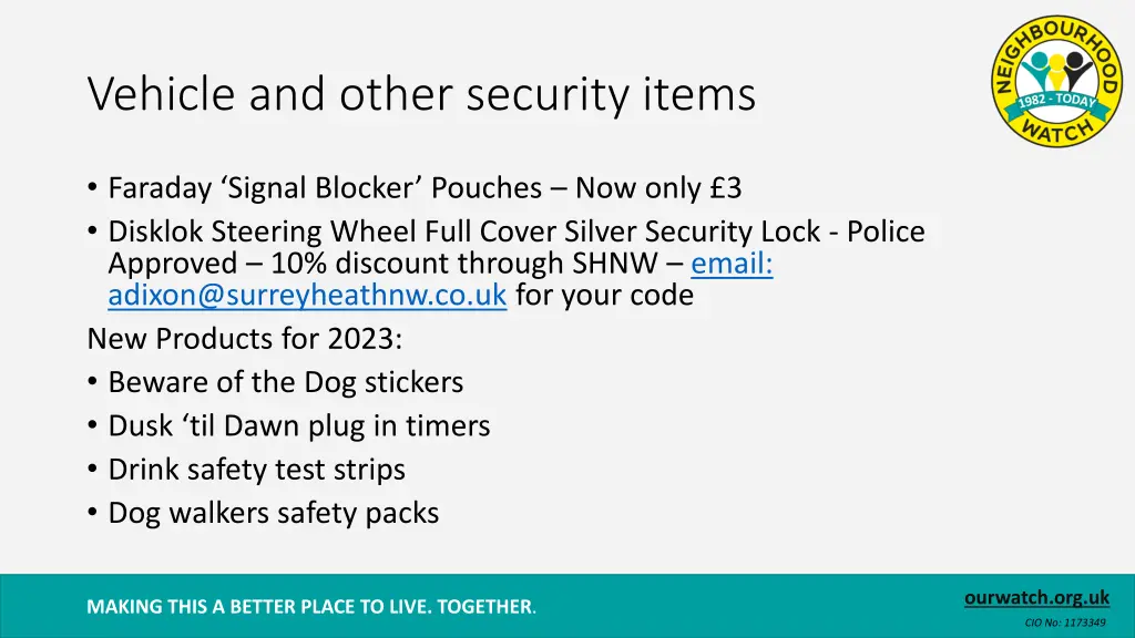 vehicle and other security items