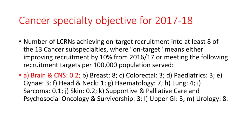 cancer specialty objective for 2017 18