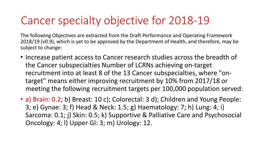 cancer specialty objective for 2018 19