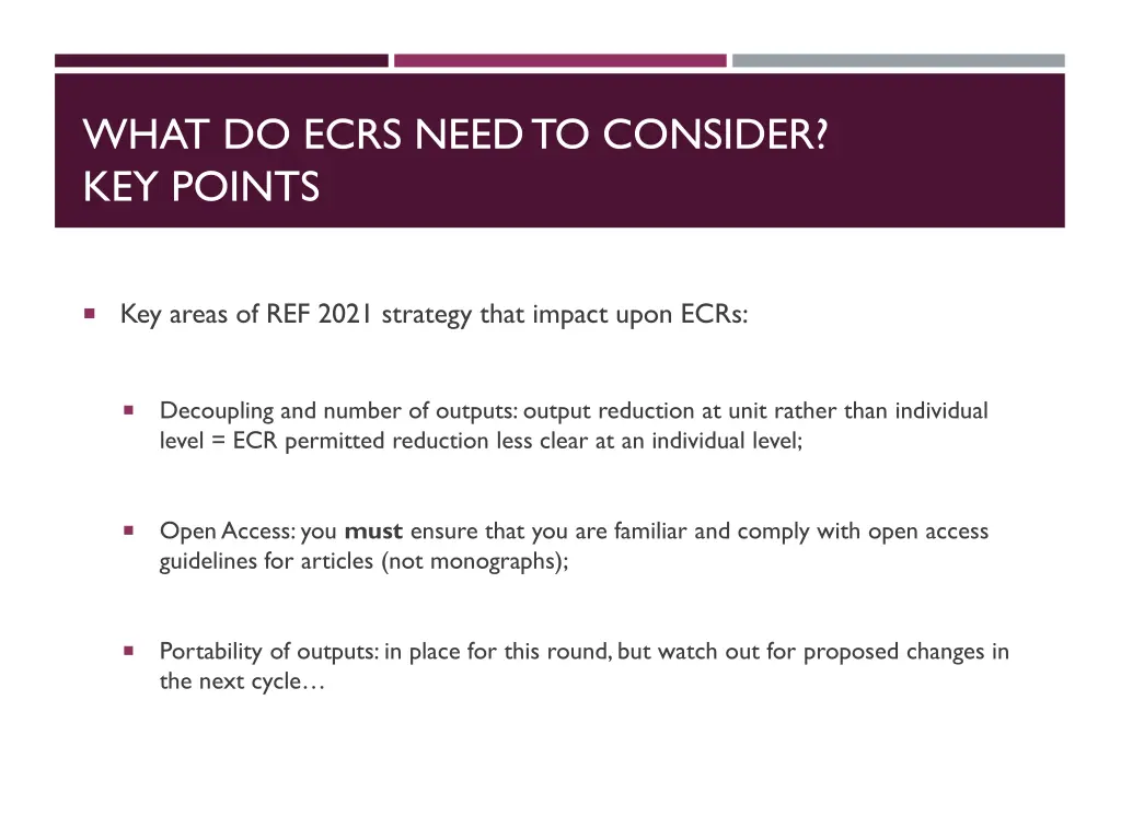 what do ecrs need to consider key points