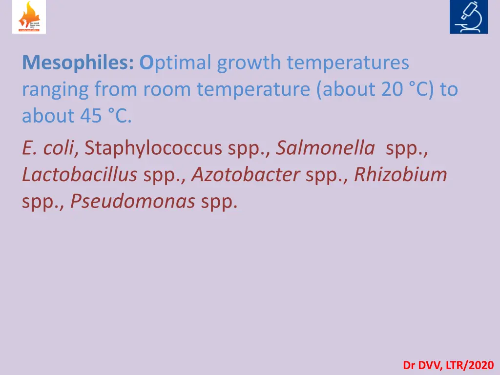 mesophiles o ptimal growth temperatures ranging