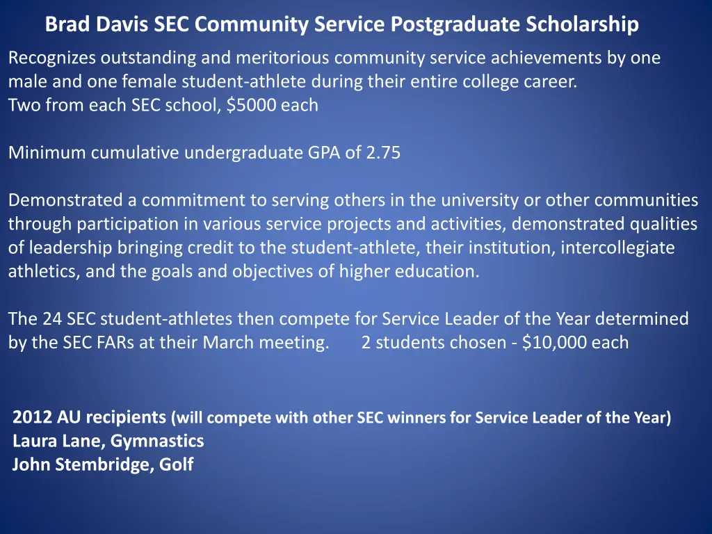 brad davis sec community service postgraduate