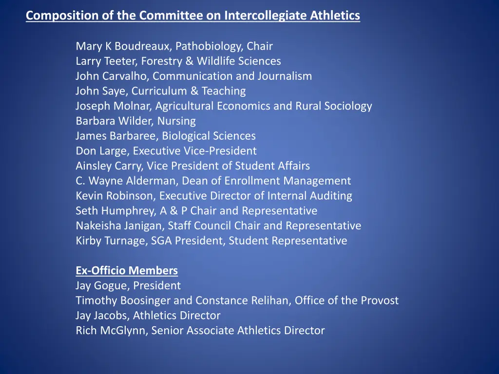 composition of the committee on intercollegiate