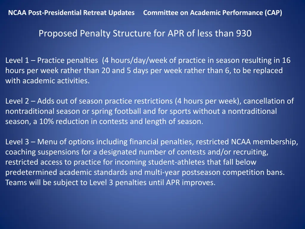 ncaa post presidential retreat updates committee 1