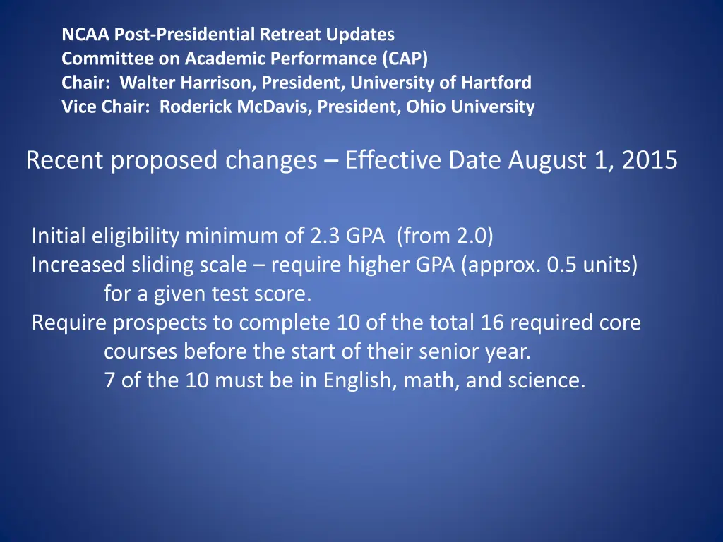 ncaa post presidential retreat updates committee