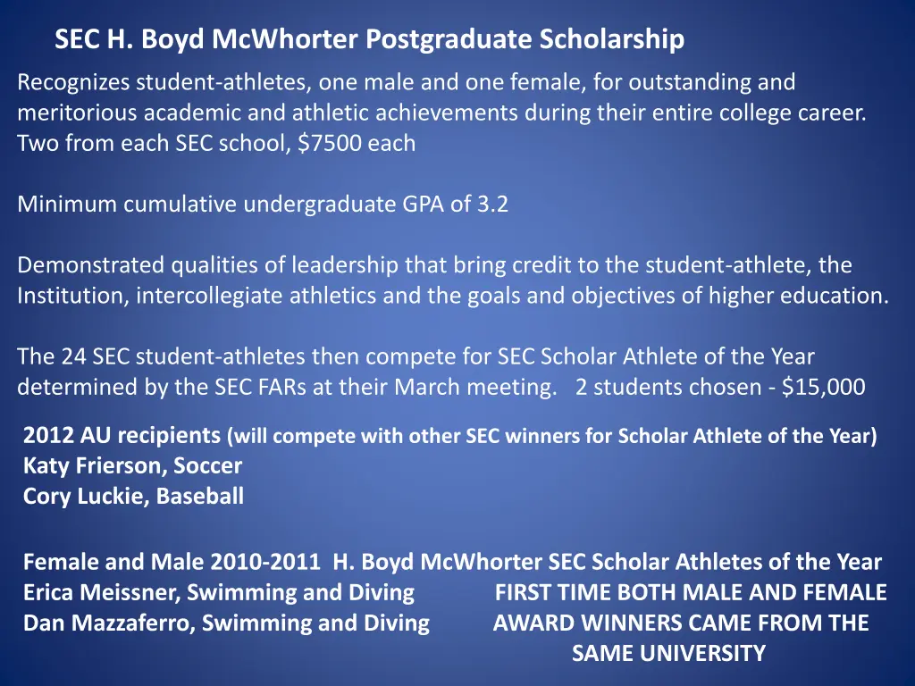 sec h boyd mcwhorter postgraduate scholarship
