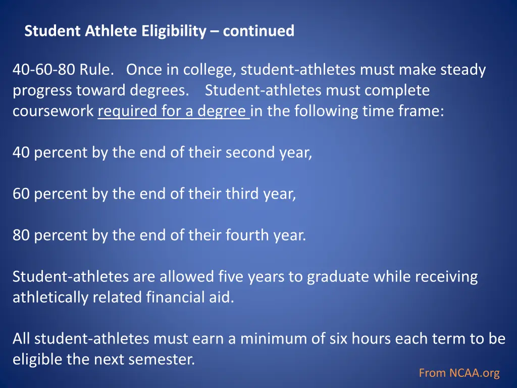 student athlete eligibility continued