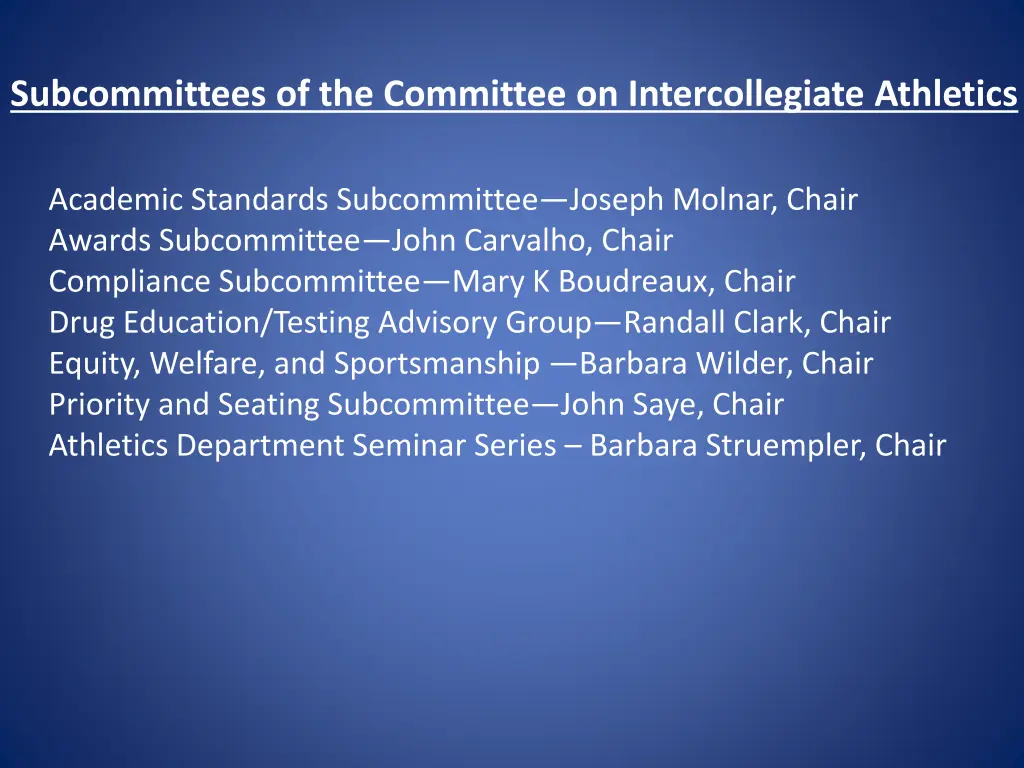 subcommittees of the committee on intercollegiate