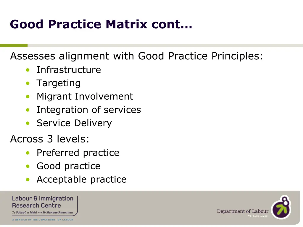 good practice matrix cont