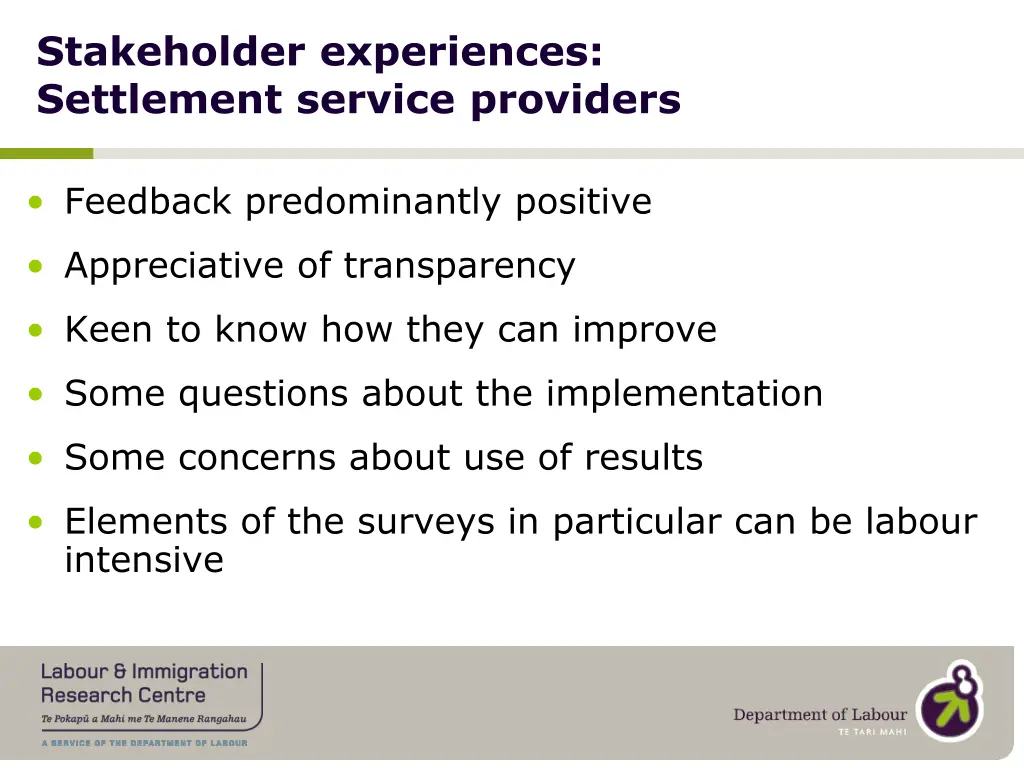 stakeholder experiences settlement service