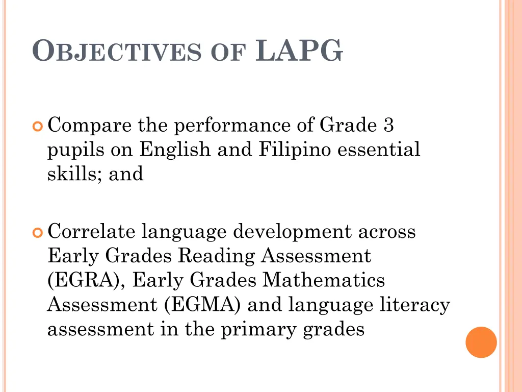 o bjectives of lapg 1