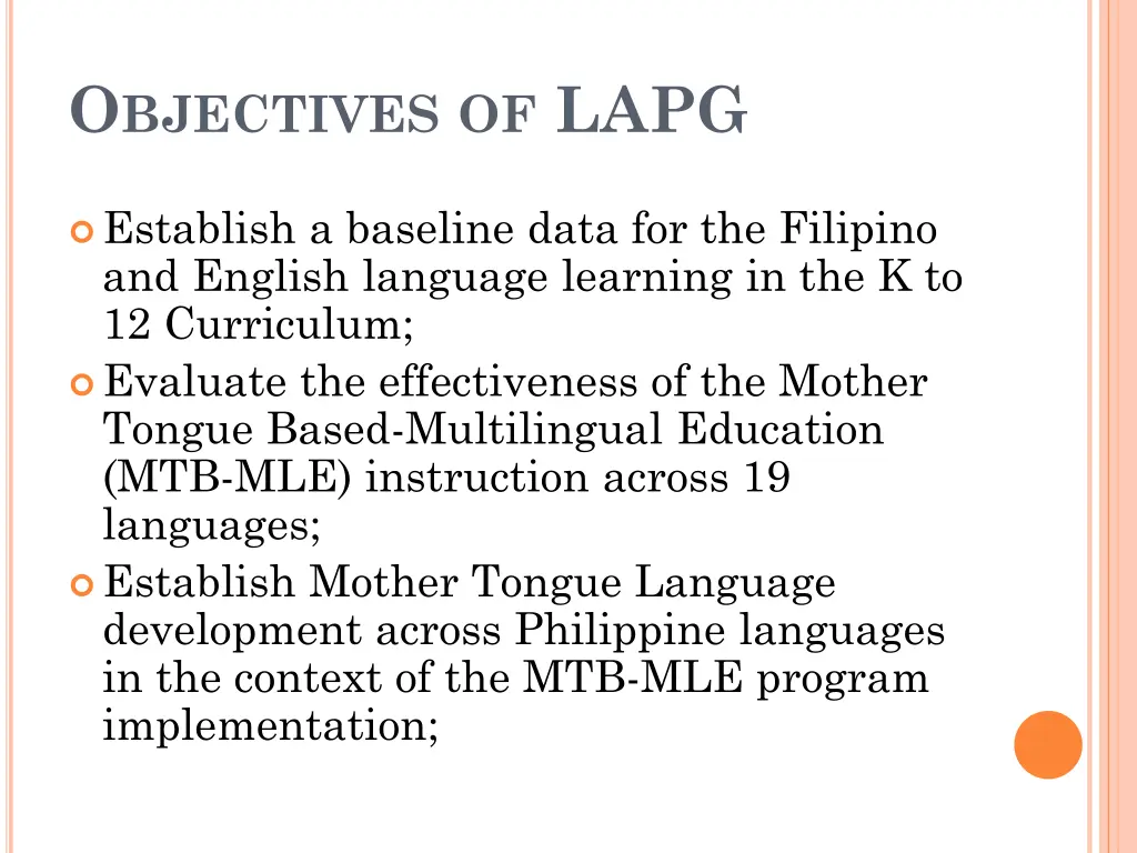 o bjectives of lapg