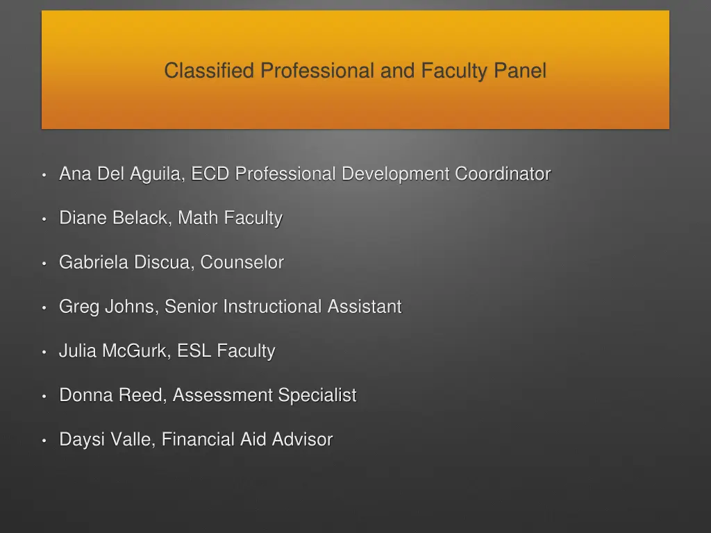 classified professional and faculty panel