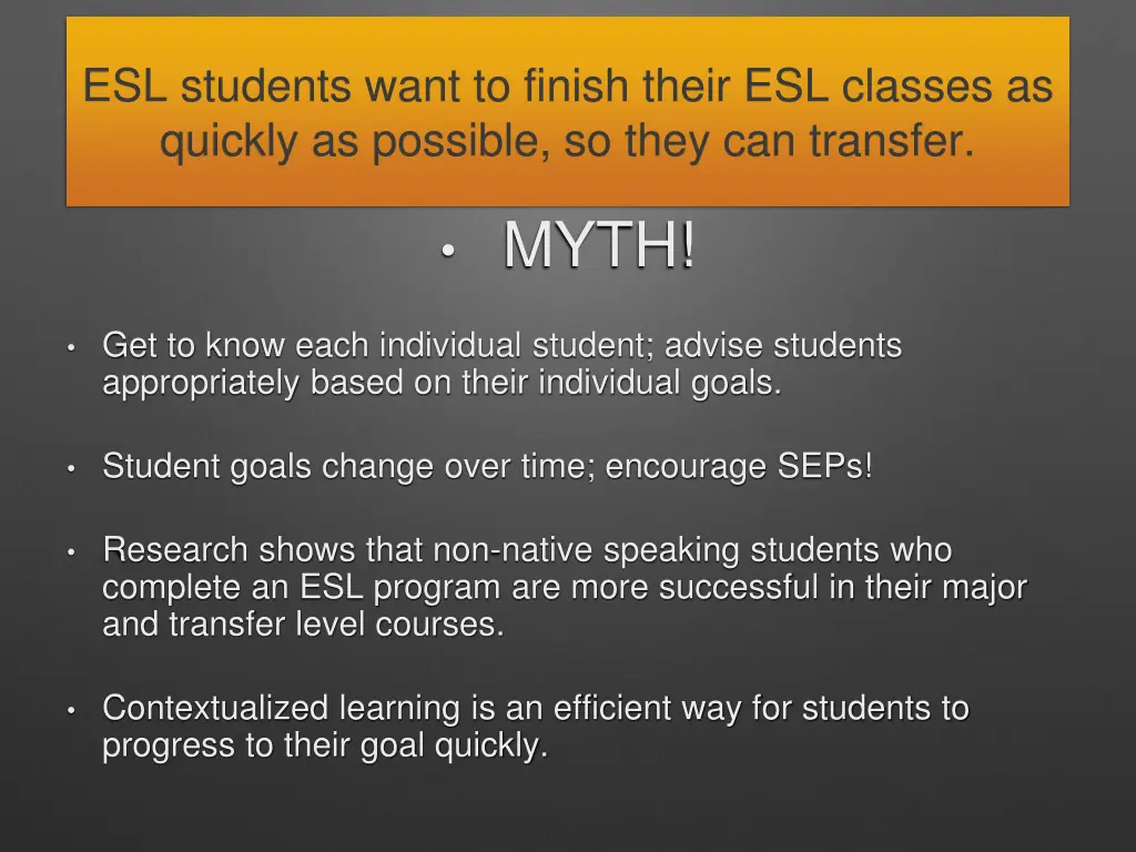 esl students want to finish their esl classes