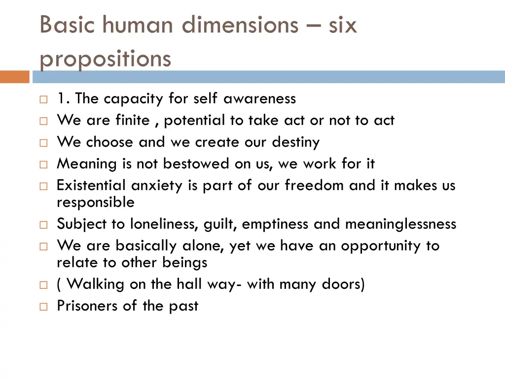 basic human dimensions six propositions