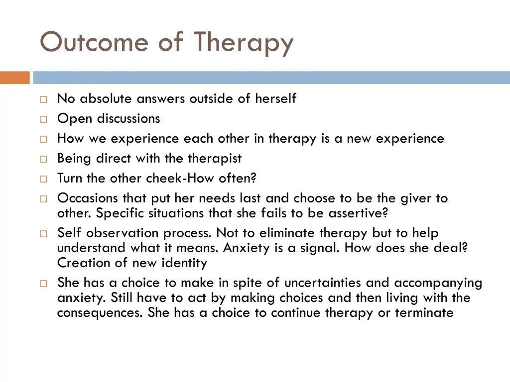 outcome of therapy