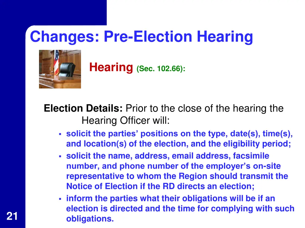 changes pre election hearing hearing sec 102 66