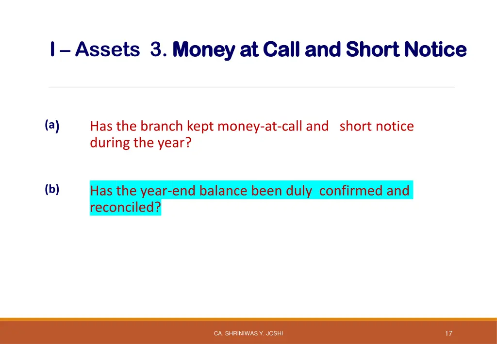 i assets 3 money at call and short notice money