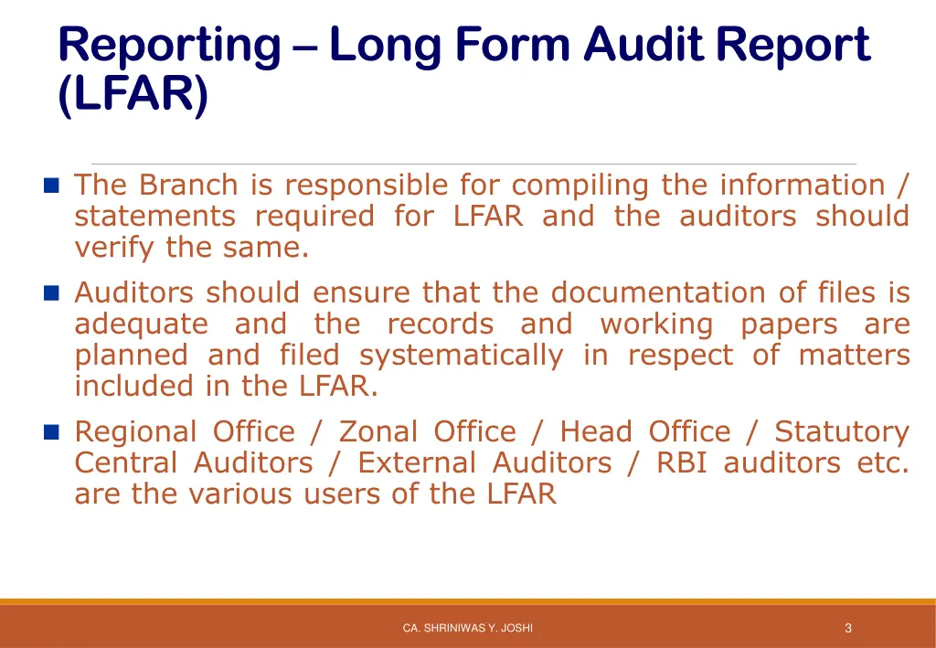 reporting long form audit report lfar