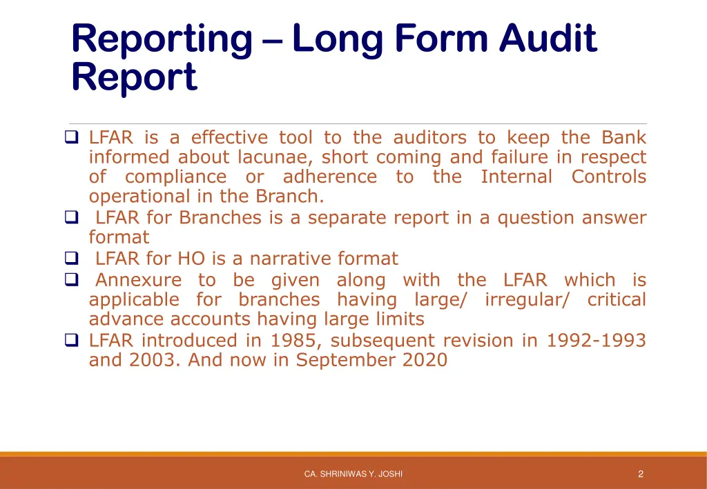 reporting long form audit report