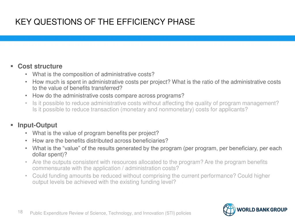 key questions of the efficiency phase