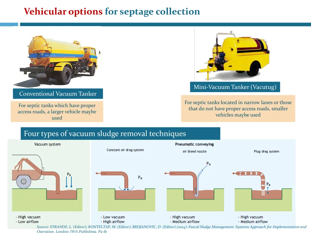 vehicular options for septage collection