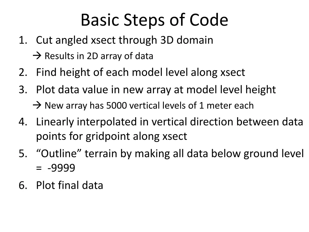 basic steps of code 1 cut angled xsect through