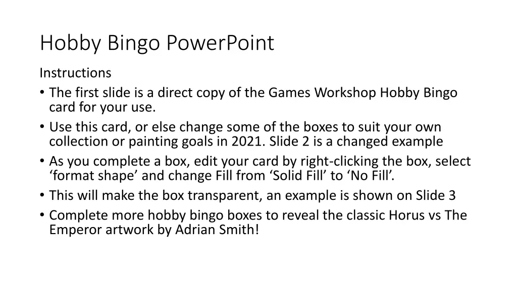 hobby bingo powerpoint