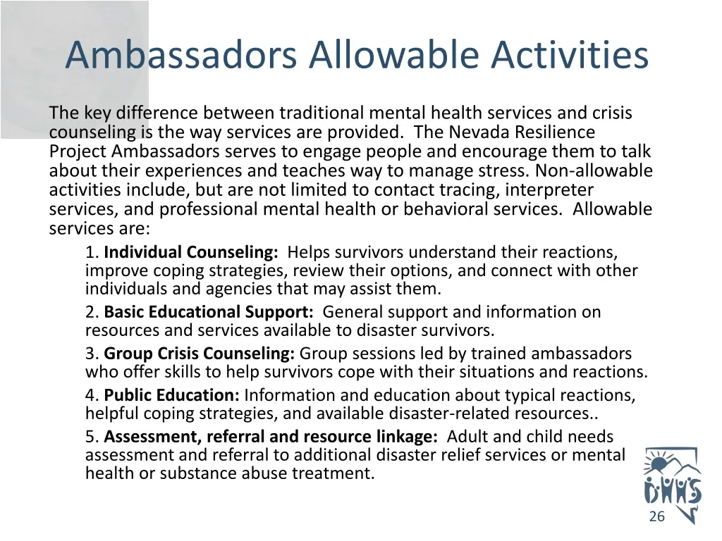 ambassadors allowable activities