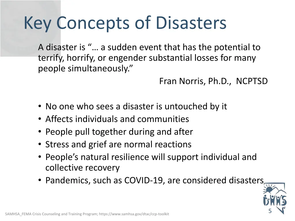 key concepts of disasters