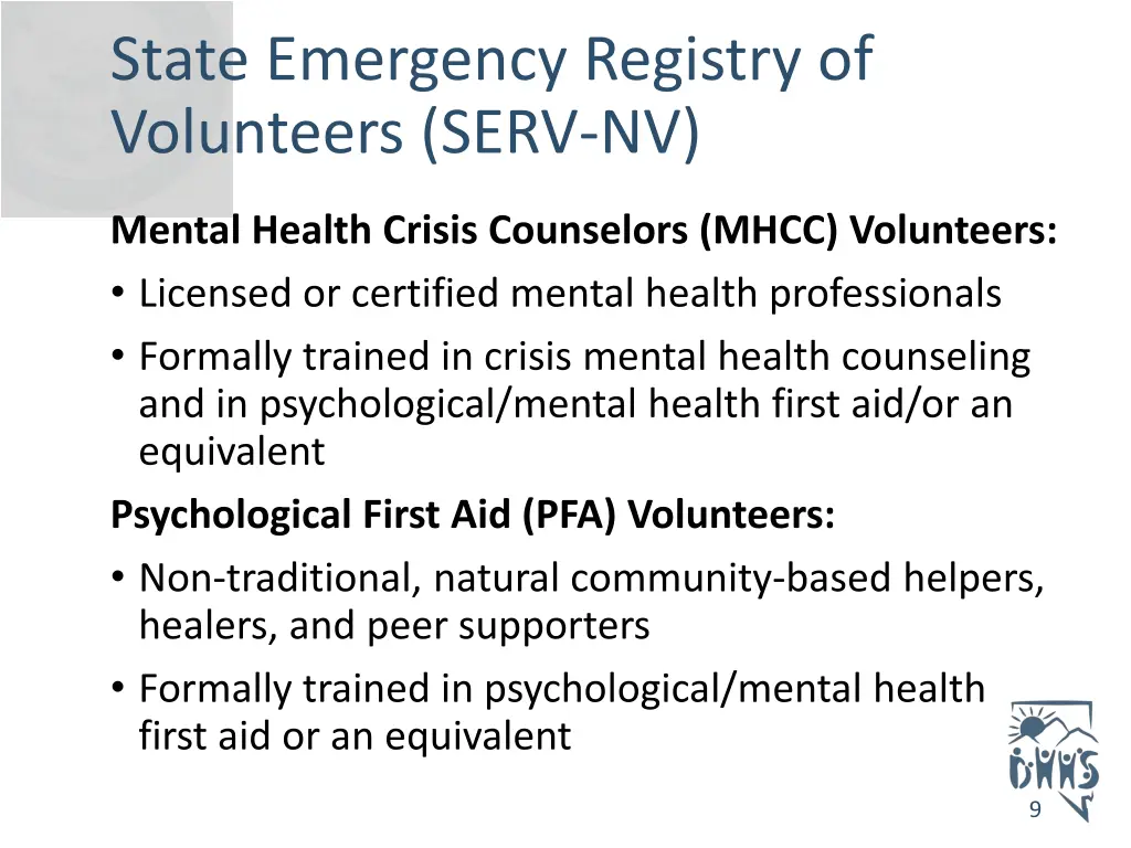 state emergency registry of volunteers serv nv