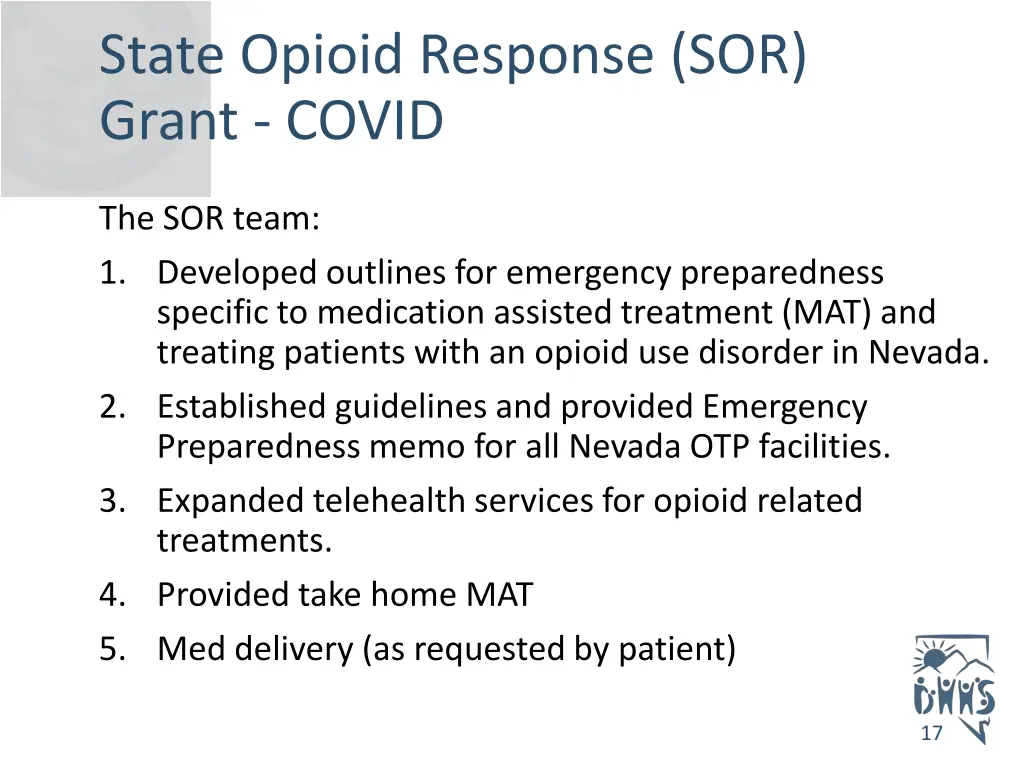 state opioid response sor grant covid