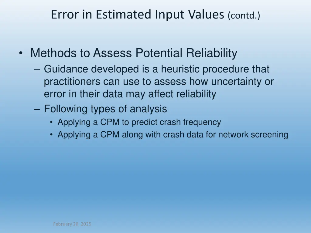 error in estimated input values contd