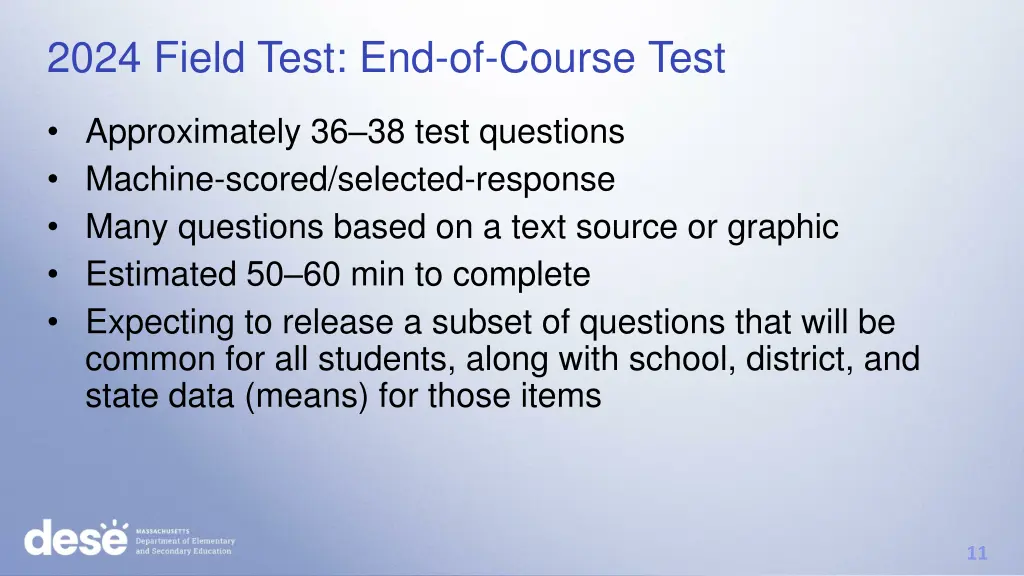 2024 field test end of course test