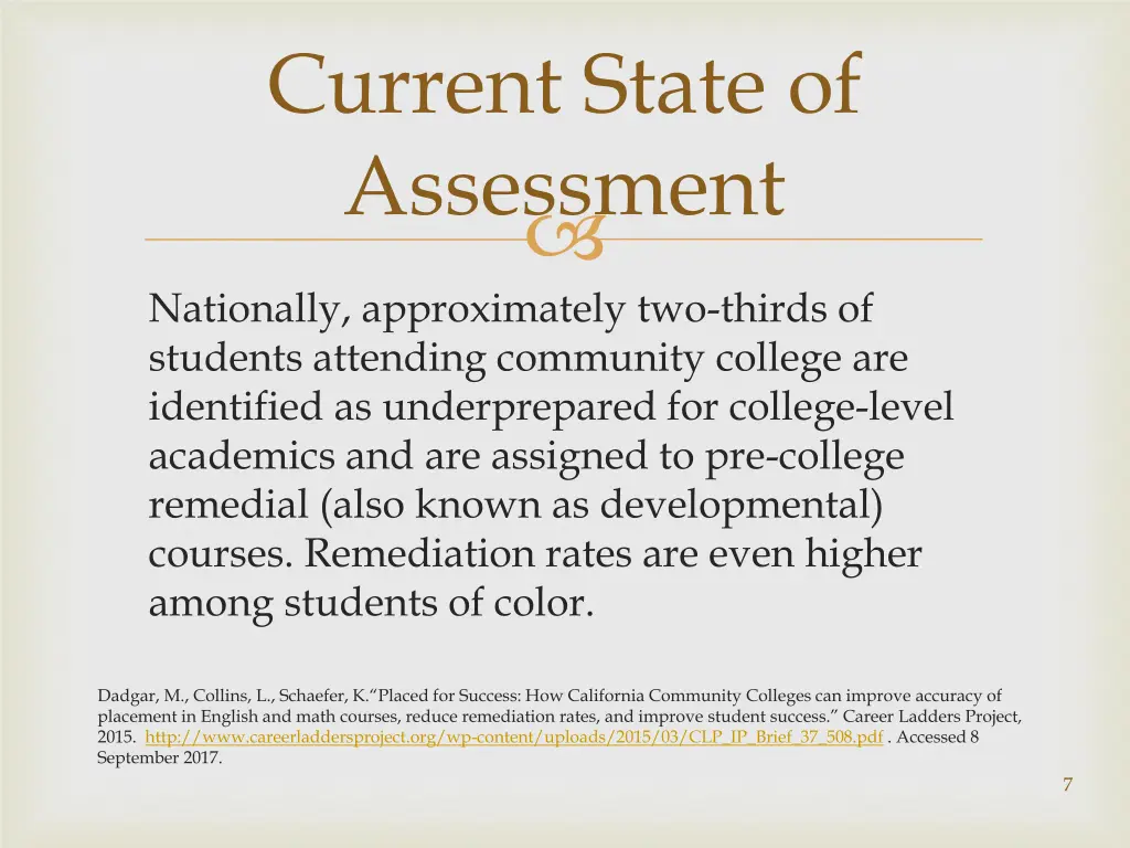 current state of assessment
