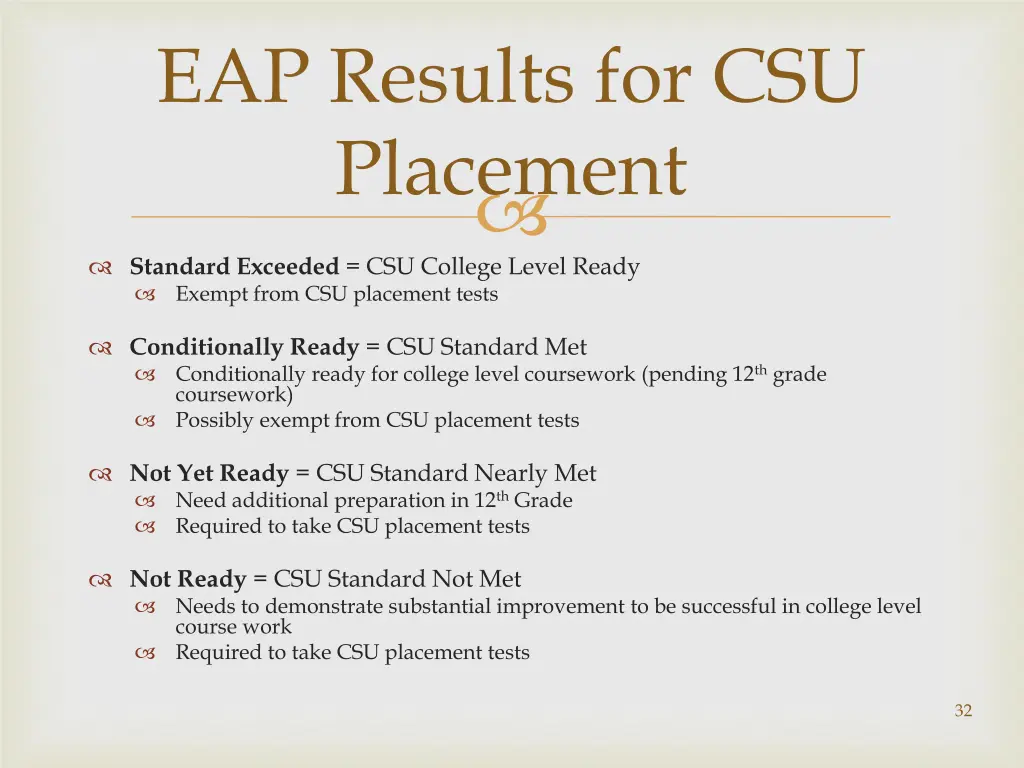 eap results for csu placement