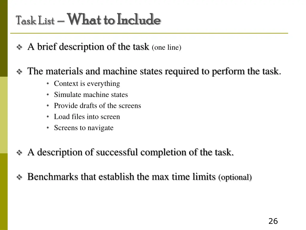 task list what to include what to include