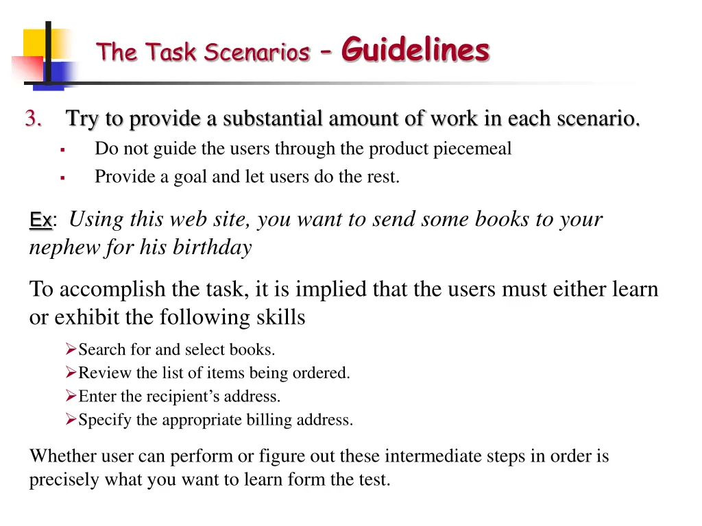 the task scenarios guidelines 1