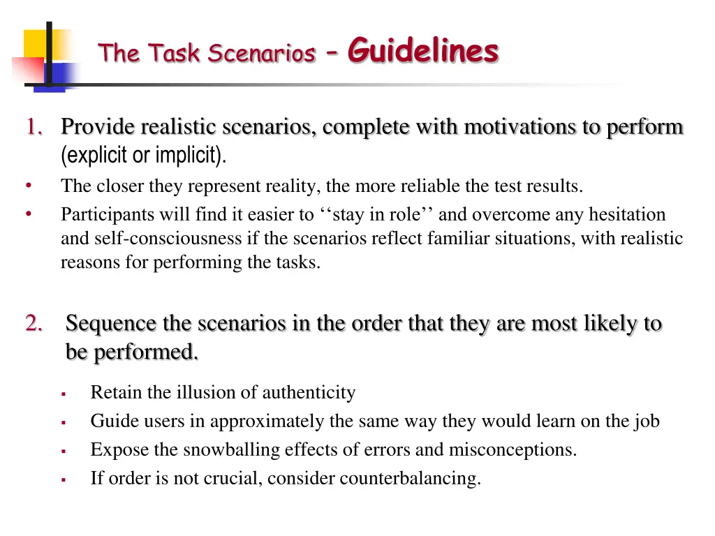 the task scenarios guidelines