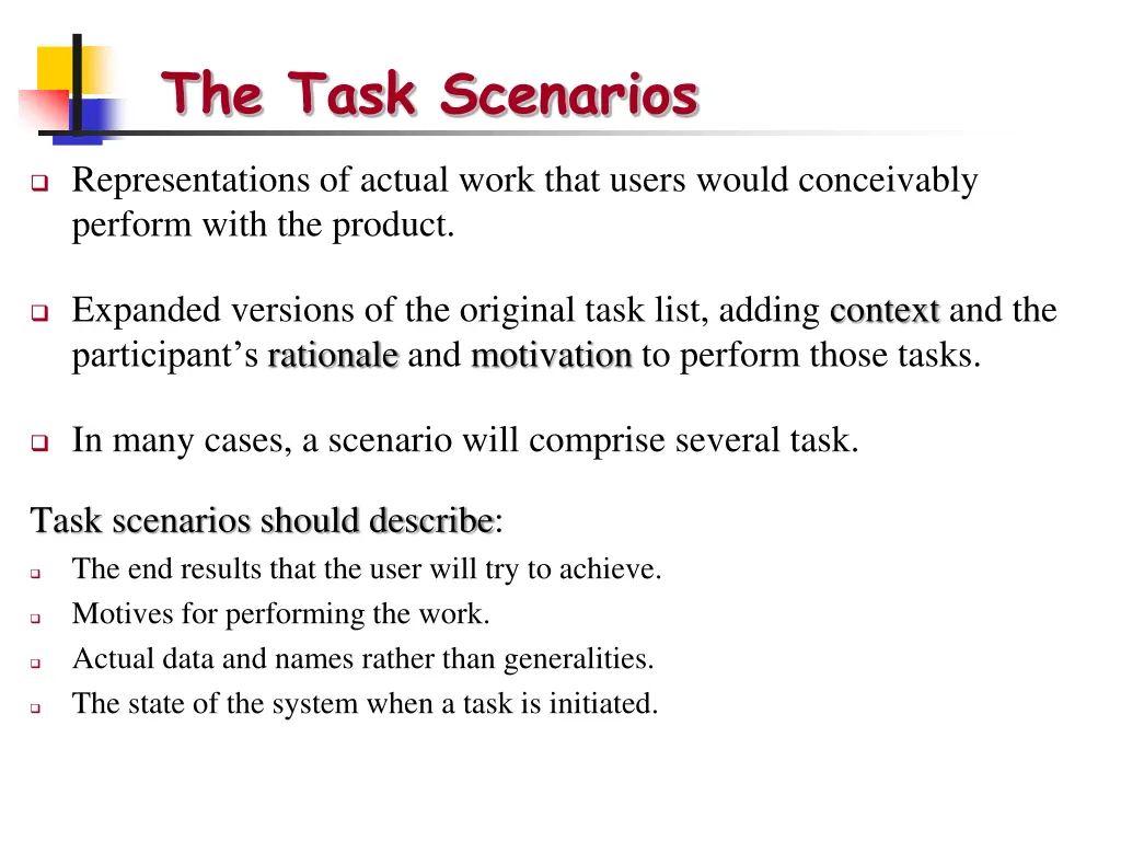 the task scenarios