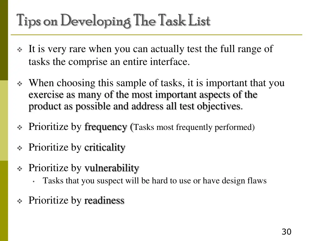 tips on developing the task list 1
