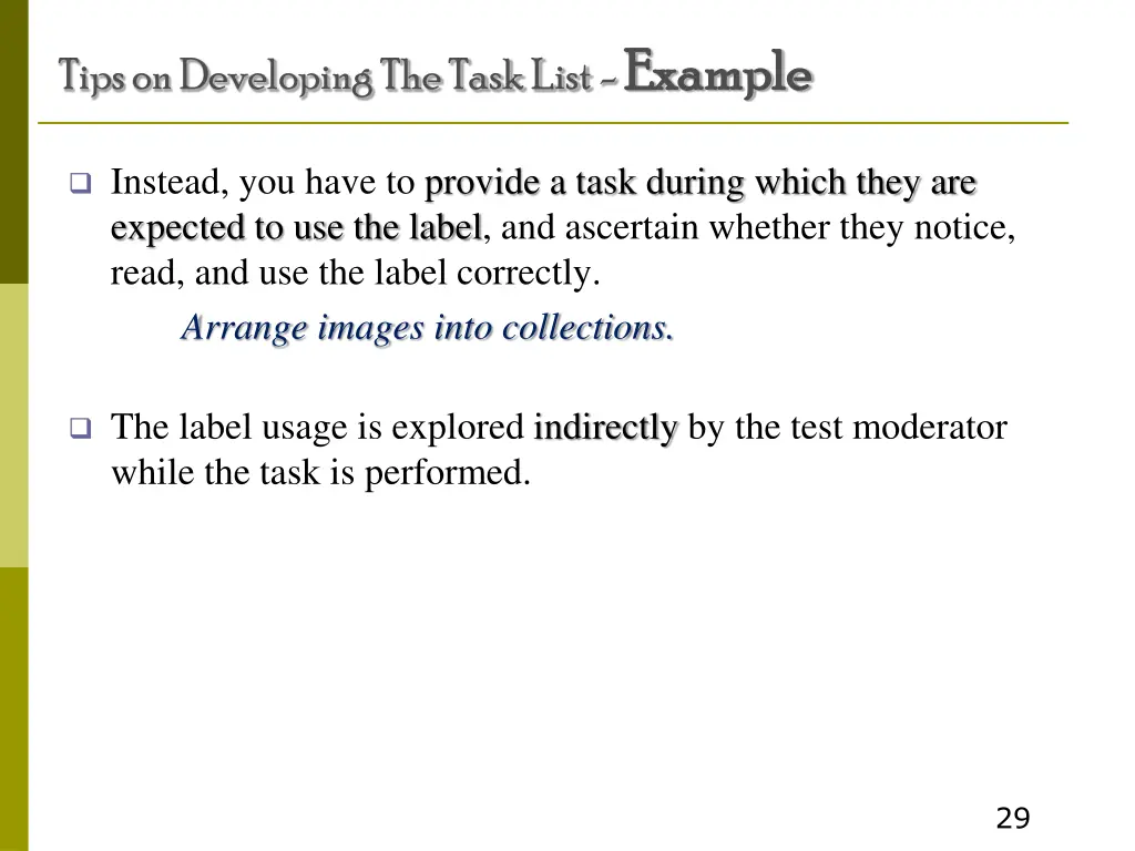 tips on developing the task list example 1