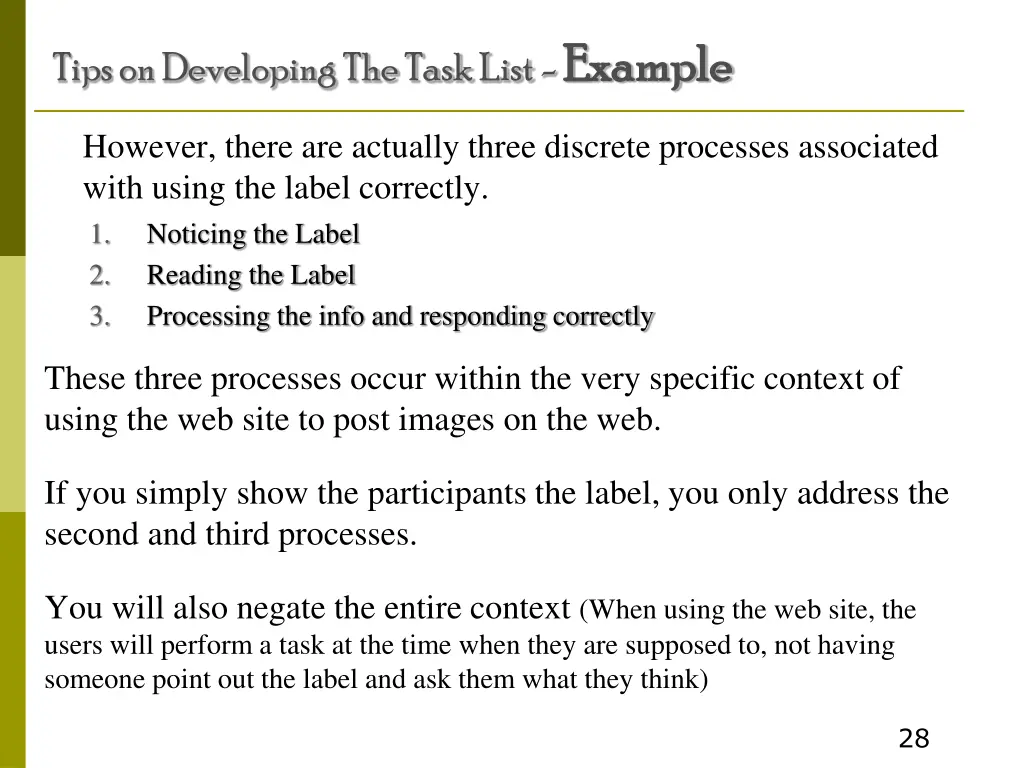 tips on developing the task list example