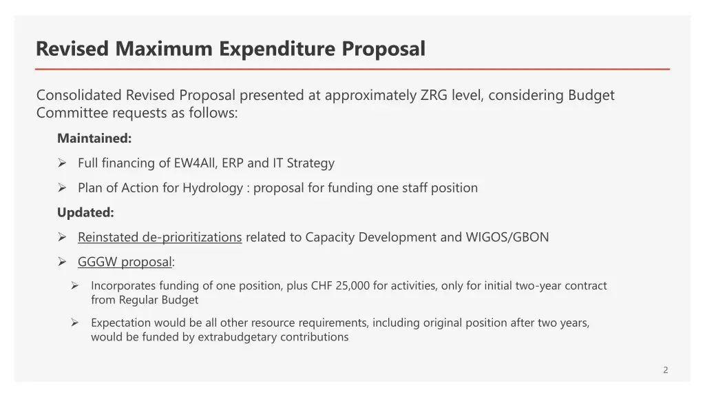 revised maximum expenditure proposal
